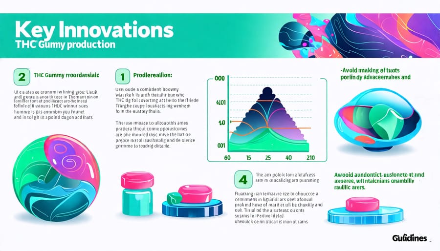 Graphic illustrating innovations like technology and sustainability in THC gummy production